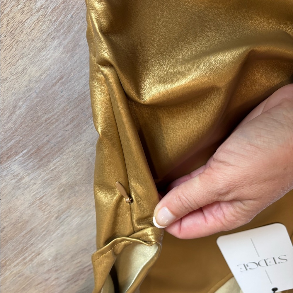 Satin Gold Ruffle Dress - Picture 3 of 6